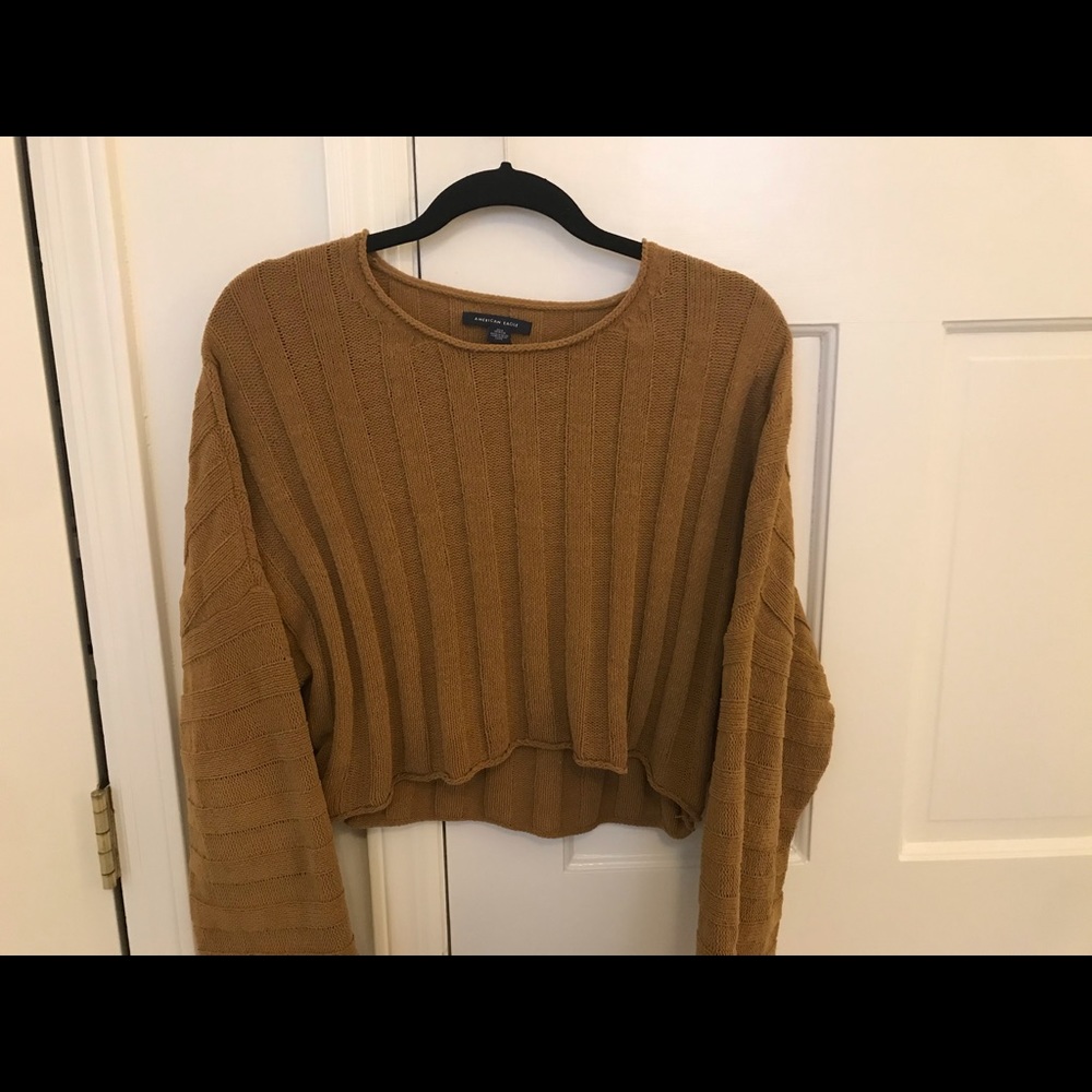 American Eagle cropped brown crew neck sweater